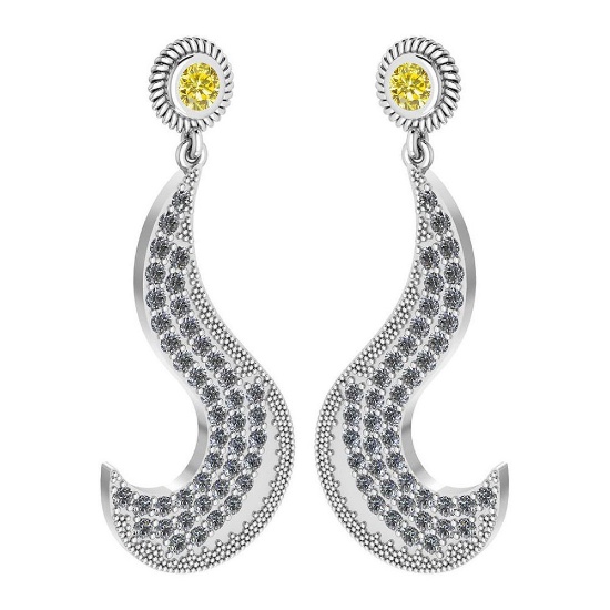 Certified 1.51 Ctw Treated Fancy Yellow Diamond VS/SI1 And White Diamond VS/SI1 Styles Earrings For
