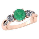 Certified 1.86 Ctw Emerald And Diamond VS/SI1 3 Stone Ring 14k Rose Gold Made In USA