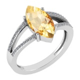 Certified 2.20 Ctw Citrine And Diamond VS/SI1 Ring 14k White Gold Made In USA