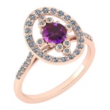 Certified 0.73 Ctw Amethyst And Diamond VS/SI1 Halo Ring 14K Rose Gold Made In USA