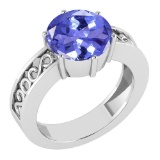Certified 1.25 Ctw Tanzanite Solitaire Ring with Filigree Style 14K White Gold Made In USA