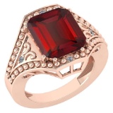 Certified 6.04 Ctw Garnet And Diamond VS/SI1 Ring 14K Rose Gold Made In USA