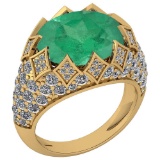 Certified 7.81 Ctw Emerald And Diamond VS/SI1 Unique Engagement Ring 14K Yellow Gold Made In USA
