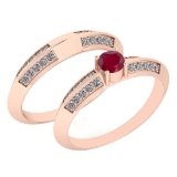 Certified 0.55 Ctw Ruby And Diamond VS/SI1 2 Pcs Ring 14k Rose Gold Made In USA