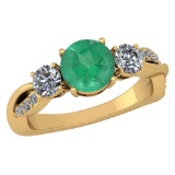 Certified 1.86 Ctw Emerald And Diamond VS/SI2 3 Stone Ring 14k Yellow Gold Made In USA