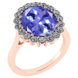 Certified 5.77 Ctw Tanzanite And Diamond VS/SI1 Halo Ring 14K Rose Gold Made In USA