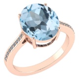 Certified 2.75 Ctw Blue Topaz And Diamond VS/SI1 Ring 14K Rose Gold Made In USA
