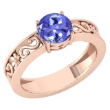 Certified 1.25 Ctw Tanzanite Solitaire Ring with Filigree Style 14K Rose Gold Made In USA