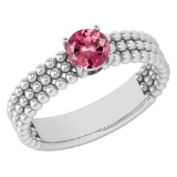 Certified 0.50 Ctw Pink Tourmaline Solitaire 14K White Gold Promises Ring Made In USA