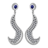 Certified 1.51 Ctw Blue Sapphire And Diamond VS/SI1 Styles Earrings For beautiful ladies 14K White G