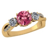 Certified 1.86 Ctw Pink Tourmaline And Diamond VS/SI2 3 Stone Ring 14k Yellow Gold Made In USA