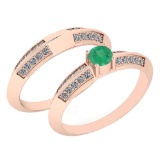 Certified 0.55 Ctw Emerald And DiamondVS/SI1 2 Pcs Ring 14k Rose Gold Made In USA