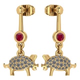 Certified 0.37 Ctw Ruby And Diamond VS/SI1 Chinese Century Year Of PIG 2019 Style Earrings 14k Yello