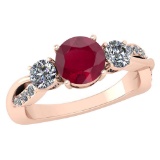 Certified 1.86 Ctw Ruby And Diamond VS/SI1 3 Stone Ring 14k Rose Gold Made In USA