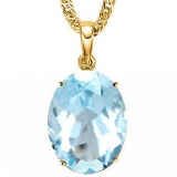 0.9 CTW SKY BLUE TOPAZ 10K SOLID YELLOW GOLD OVAL SHAPE PENDANT