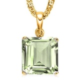 1.0 CTW GREEN AMETHYST 10K SOLID YELLOW GOLD SQUARE SHAPE PENDANT