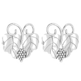 Certified Graps Leaf Style Stud Earrings For beautiful ladies 14k White Gold MADE IN ITALY