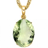 0.7 CTW GREEN AMETHYST 10K SOLID YELLOW GOLD OVAL SHAPE PENDANT