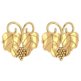 Certified Graps Leaf Style Stud Earrings For beautiful ladies 14k Yellow Gold MADE IN ITALY
