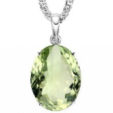 0.7 CTW GREEN AMETHYST 10K SOLID WHITE GOLD OVAL SHAPE PENDANT
