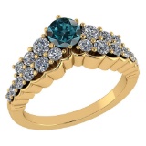 Certified 0.95 Ctw Treated Fancy Blue Diamond I1/I2 And Diamond Halo Ring 14k Yellow Gold Made In US