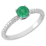 Certified 0.45 Ctw Emerald Solitaire Ring with Filigree Style 14K White Gold Made In USA