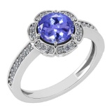Certified 1.47 Ctw Tanzanite And Diamond VS/SI1 Engagement Halo Ring 14K White Gold Made In USA