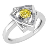 Certified 0.29 Ctw Treated Fancy Yellow Diamond SI1/SI2 And Diamond Halo Ring 14k White Gold Made In