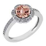 Certified 1.47 Ctw Morganite And Diamond VS/SI1 Engagement Halo Ring 14K White Gold Made In USA