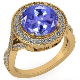 Certified 4.13 Ctw Tanzanite And Diamond VS/SI1 Engagement Halo Ring 14K Yellow Gold Made In USA