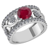 Certified 2.00 Ctw Ruby And Diamond VS/SI1 Wedding/ Engagement Style Halo Rings 14K White Gold