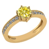 Certified 1.09 Ctw Treated Fancy Yellow Diamond VS/SI2 And Diamond Halo Ring 14k Yellow Gold Made In