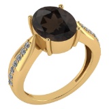 Certified 5.30 Ctw Smoky Quartz And Diamond VS/SI1 Ring 14k Yellow Gold Made In USA