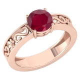 Certified 1.25 Ctw Ruby Solitaire Ring with Filigree Style 14K Rose Gold Made In USA
