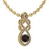 Certified 1.26 Ctw Smoky Quartz And Diamond VS/SI1 Necklace 14K Yellow Gold Made In USA