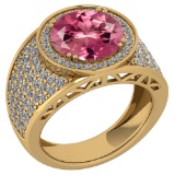 Certified 4.71 Ctw Pink Tourmaline And Diamond VS/SI1 Unique Engagement Ring 14K Yellow Gold Made In