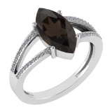 Certified 2.20 Ctw Smoky Quartz And Diamond VS/SI1 Ring 14k White Gold Made In USA