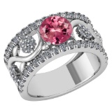 Certified 2.00 Ctw Pink Tourmaline And Diamond VS/SI1 Wedding/ Engagement Style Halo Rings 14K White