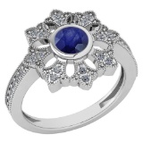 Certified 0.67 Ctw Blue Sapphire And Diamond VS/SI1 Engagement Halo Ring 14K White Gold Made In USA