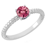 Certified 0.45 Ctw Pink Tourmaline Solitaire Ring with Filigree Style 14K White Gold Made In USA