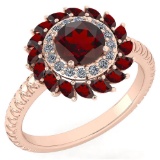 Certified 2.40 Ctw Garnet And Diamond VS/SI1 Halo Ring 14k Rose Gold Made In USA