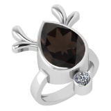 Certified 5.75 Ctw Smoky Quartz And Diamond VS/SI1 Ring 14K White Gold Made In USA