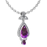 Certified 3.62 Ctw Amethyst And Diamond VS/SI1 Necklace 14K White Gold Made In USA