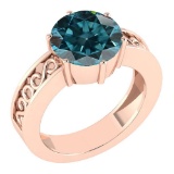 Certified 1.25 Ctw Treated Fancy Blue Diamond SI1/SI2 Solitaire Ring with Filigree Style 14K Rose Go