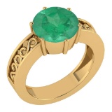 Certified 1.25 Ctw Emerald Solitaire Ring with Filigree Style 14K Yellow Gold Made In USA