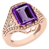 Certified 6.04 Ctw Amethyst And Diamond VS/SI1 Ring 14K Rose Gold Made In USA