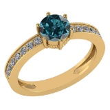 Certified 1.09 Ctw Treated Fancy Blue Diamond VS/I1 And Diamond Halo Ring 14k Yellow Gold Made In US
