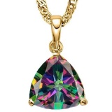 0.85 CTW MYSTICS GEMSTONE 10K SOLID YELLOW GOLD TRILLION SHAPE PENDANT