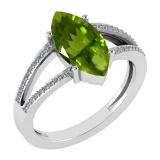 Certified 2.20 Ctw Peridot And Diamond VS/SI1 Ring 14k White Gold Made In USA