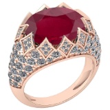 Certified 7.81 Ctw Ruby And Diamond VS/SI1 Engagement Ring 14K Rose Gold Made In USA